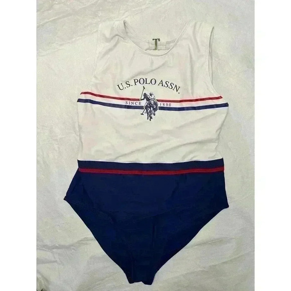 U.S. POLO ASSN Red White Blue Logo Swimsuit Size XL 15-17 - Picture 1 of 6